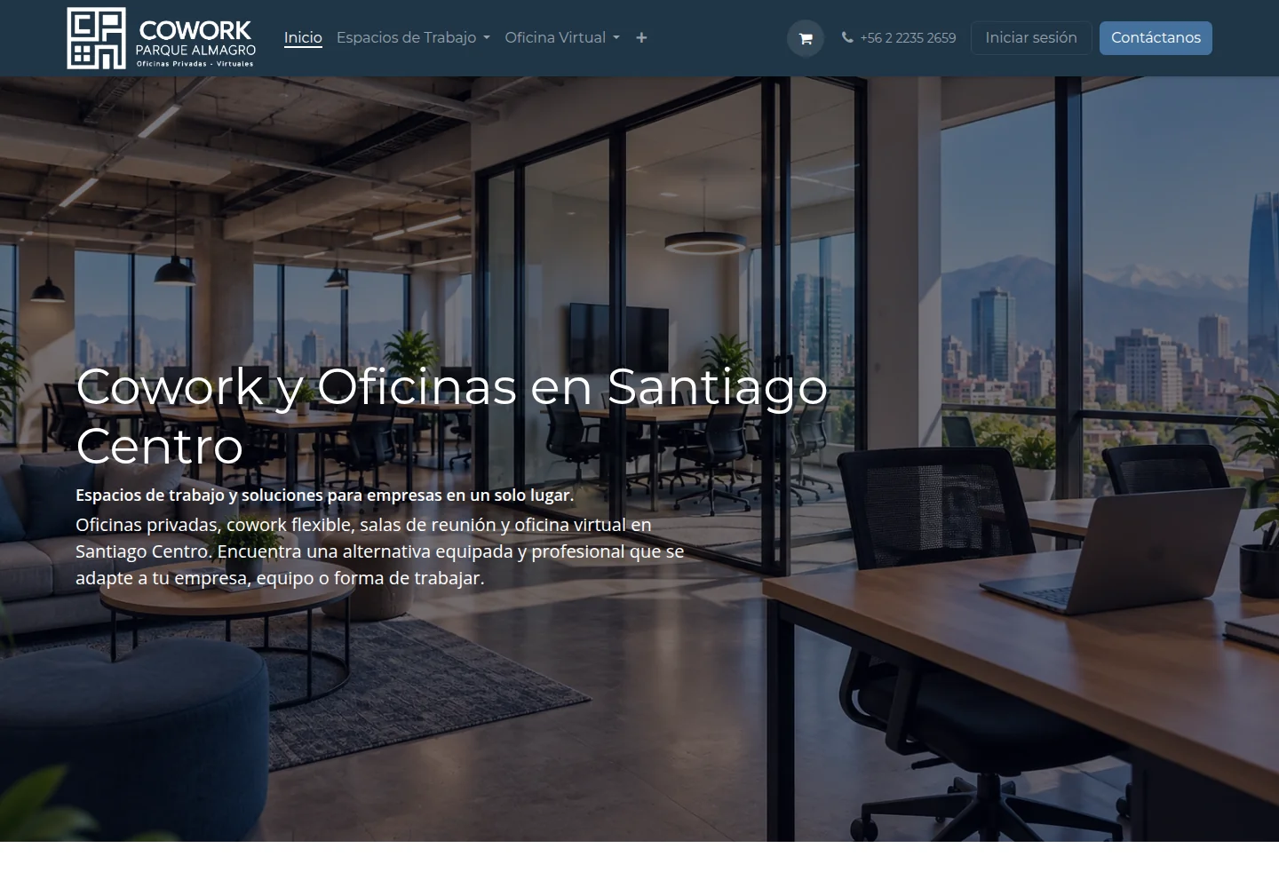 Captura del sitio web de Cowork Parque Almagro
